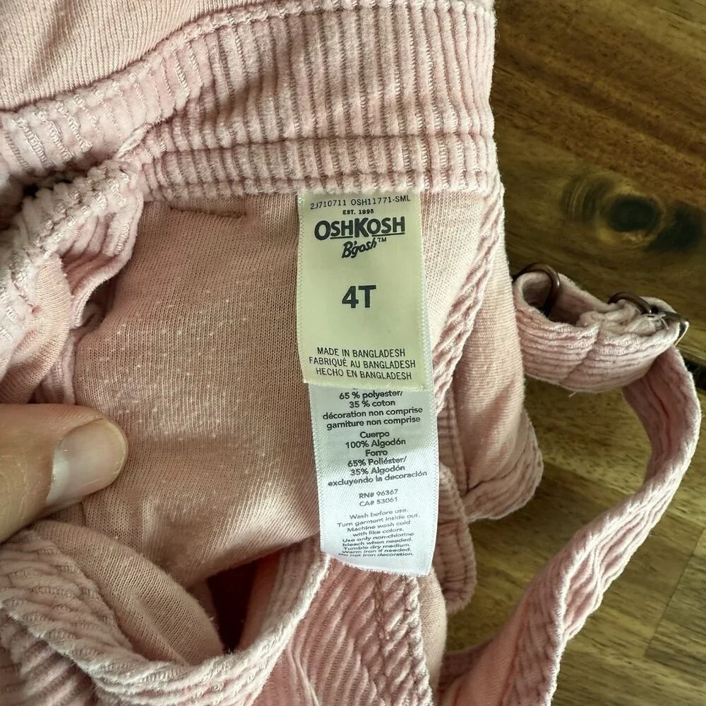 Oshkosh B'gosh Girl's‎ 4T Corduroy Overall PINK Preppy Classic School Play